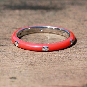 New Red Rainbow Enamel Band, Sterling Silver Stacking Ring